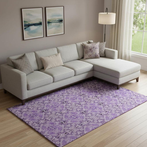HomeRoots 9' X 12' Elegant Purple & Ivory Medallion Area Rug – Durable, Washable, UV Protected for Homes 665109