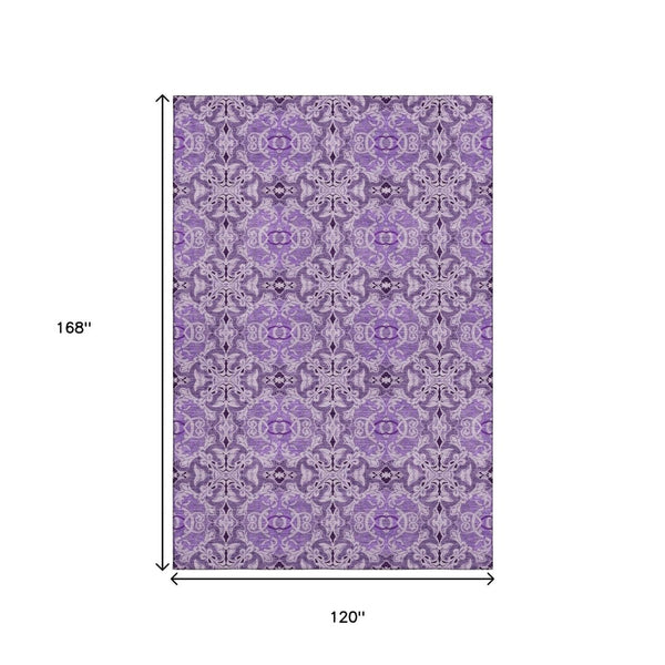HomeRoots 10' X 14' Purple and Ivory Medallion Area Rug - Washable, Stain Resistant, UV Protected for Homes 665110