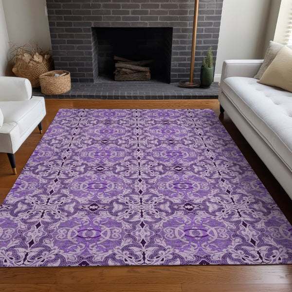 HomeRoots 10' X 14' Purple and Ivory Medallion Area Rug - Washable, Stain Resistant, UV Protected for Homes 665110