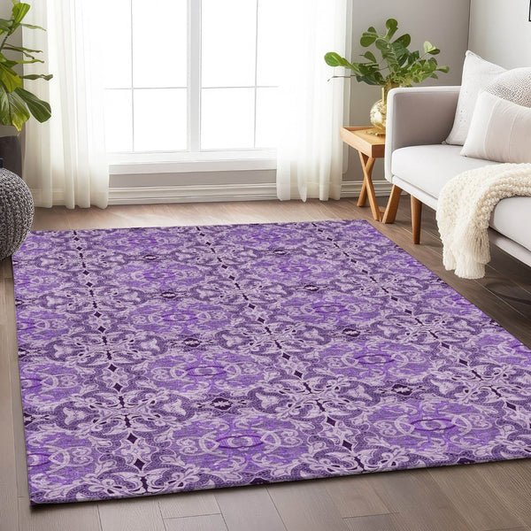 HomeRoots 10' X 14' Purple and Ivory Medallion Area Rug - Washable, Stain Resistant, UV Protected for Homes 665110