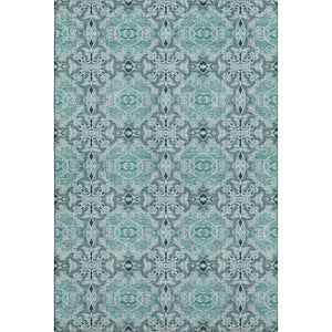 HomeRoots 5' X 8' Teal and Ivory Medallion Area Rug - Washable, Stain-Resistant, UV-Protected & Durable Design 665112