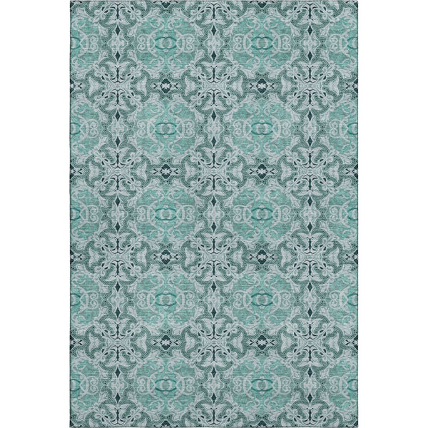 HomeRoots 5' X 8' Teal and Ivory Medallion Area Rug - Washable, Stain-Resistant, UV-Protected & Durable Design 665112