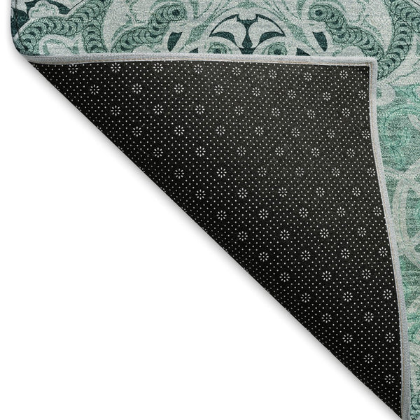 HomeRoots 5' X 8' Teal and Ivory Medallion Area Rug - Washable, Stain-Resistant, UV-Protected & Durable Design 665112