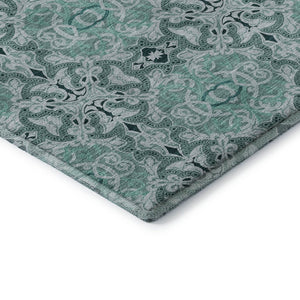 HomeRoots 5' X 8' Teal and Ivory Medallion Area Rug - Washable, Stain-Resistant, UV-Protected & Durable Design 665112