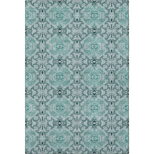 HomeRoots 5' X 8' Teal and Ivory Medallion Area Rug - Washable, Stain-Resistant, UV-Protected & Durable Design 665112