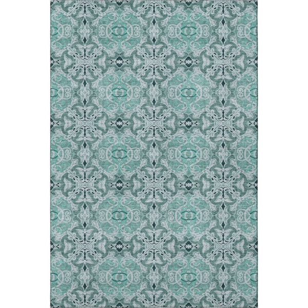 HomeRoots 5' X 8' Teal and Ivory Medallion Area Rug - Washable, Stain-Resistant, UV-Protected & Durable Design 665112