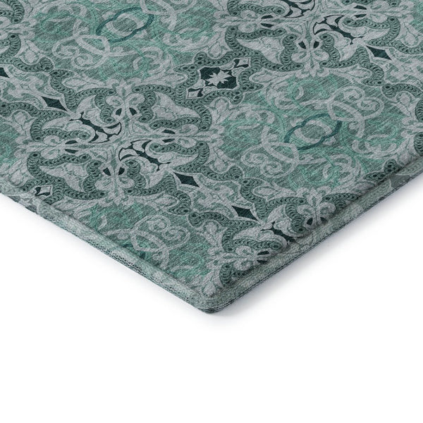 HomeRoots 8' Teal and Ivory Medallion Round Rug - Washable, Stain-Resistant, UV-Protected for High Traffic Areas 665113