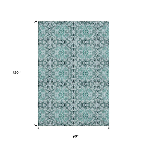 HomeRoots 8' X 10' Teal and Ivory Medallion Area Rug - Stylish, Washable, UV-Protected for Busy Homes! 665114