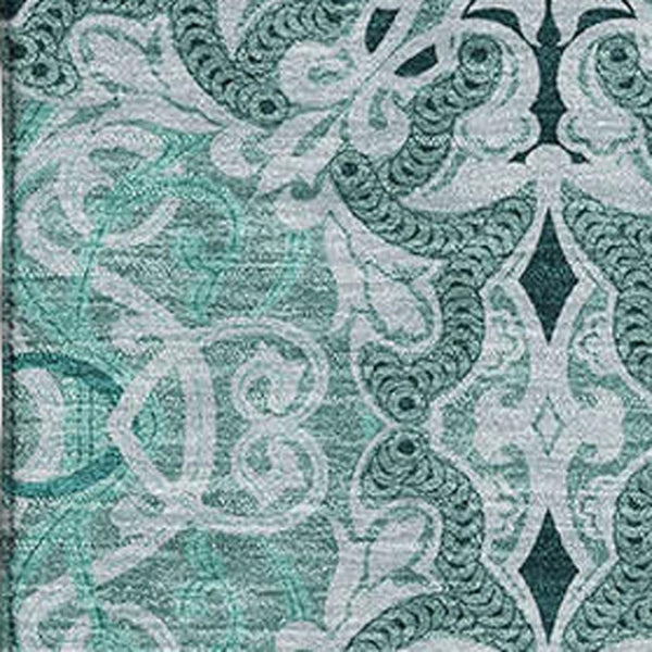 HomeRoots 8' X 10' Teal and Ivory Medallion Area Rug - Stylish, Washable, UV-Protected for Busy Homes! 665114