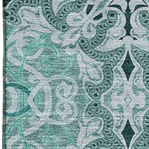 HomeRoots 9' X 12' Teal and Ivory Medallion Area Rug - Washable, UV-Protected, Stylish & Durable for Homes 665115