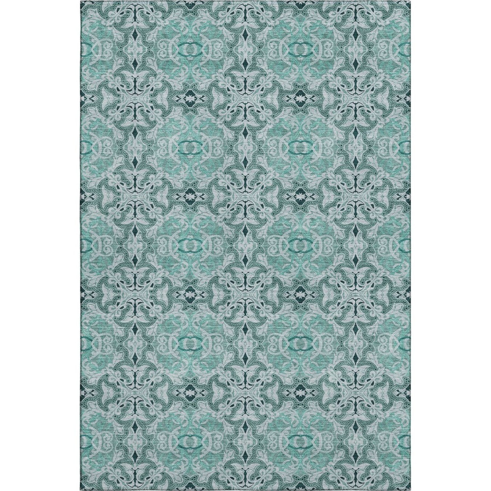 HomeRoots 10' Teal and Ivory Medallion Area Rug - Washable, UV Protected, Durable for High Traffic Spaces! 665116
