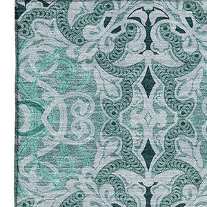 HomeRoots 10' Teal and Ivory Medallion Area Rug - Washable, UV Protected, Durable for High Traffic Spaces! 665116