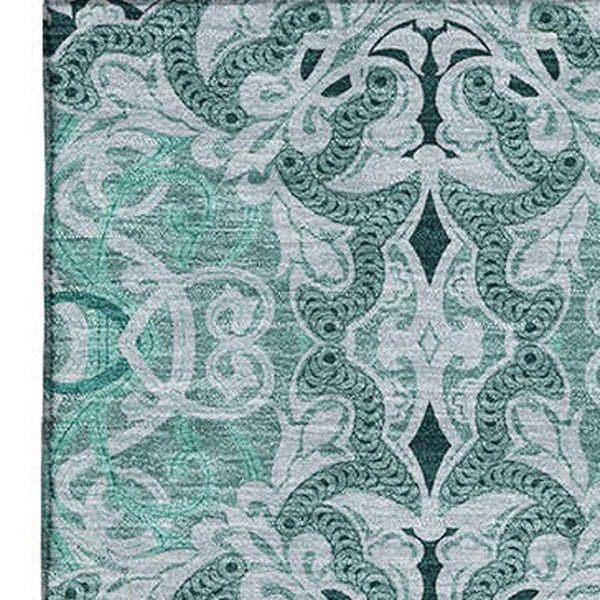 HomeRoots 10' Teal and Ivory Medallion Area Rug - Washable, UV Protected, Durable for High Traffic Spaces! 665116