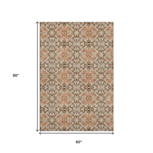 HomeRoots 5' X 8' Terra Cotta Medallion Area Rug - Washable, Stain Resistant & UV Protected for Every Room 665118