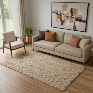 HomeRoots 5' X 8' Terra Cotta Medallion Area Rug - Washable, Stain Resistant & UV Protected for Every Room 665118