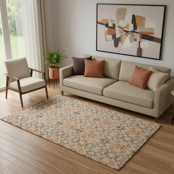 HomeRoots 5' X 8' Terra Cotta Medallion Area Rug - Washable, Stain Resistant & UV Protected for Every Room 665118