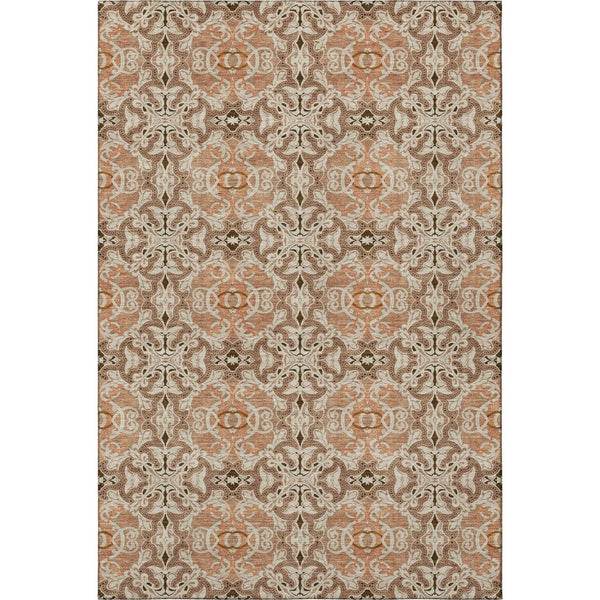 HomeRoots 5' X 8' Terra Cotta Medallion Area Rug - Washable, Stain Resistant & UV Protected for Every Room 665118