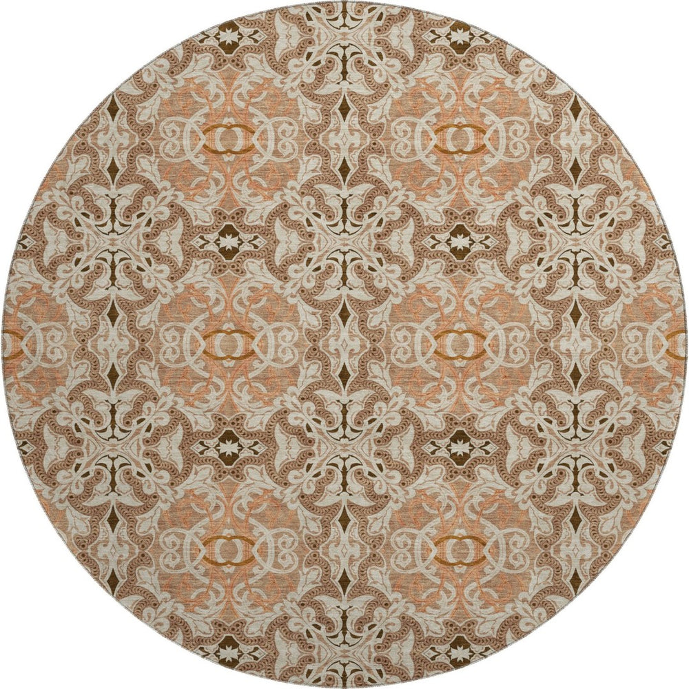 HomeRoots 8' Terra Cotta & Beige Medallion Rug - Washable, Stain-Resistant, UV-Protected for Indoor & Outdoor Use 665119