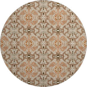 HomeRoots 8' Terra Cotta & Beige Medallion Rug - Washable, Stain-Resistant, UV-Protected for Indoor & Outdoor Use 665119