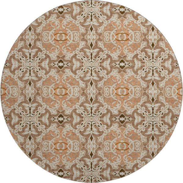HomeRoots 8' Terra Cotta & Beige Medallion Rug - Washable, Stain-Resistant, UV-Protected for Indoor & Outdoor Use 665119