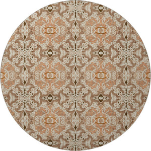 HomeRoots 8' Terra Cotta & Beige Medallion Rug - Washable, Stain-Resistant, UV-Protected for Indoor & Outdoor Use 665119