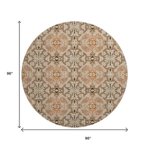 HomeRoots 8' Terra Cotta & Beige Medallion Rug - Washable, Stain-Resistant, UV-Protected for Indoor & Outdoor Use 665119