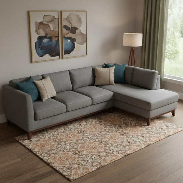 HomeRoots 8' X 10' Durable Terra Cotta Beige Medallion Washable Area Rug with UV Protection for Families 665120