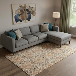 HomeRoots 9' X 12' Terra Cotta Beige Medallion Area Rug - Washable, Stain-Resistant with UV Protection & Style 665121