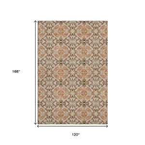 HomeRoots 10' Terra Cotta & Beige Medallion Washable Area Rug - Stain Resistant, UV Protected, Durable Design 665122