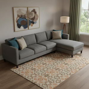 HomeRoots 10' Terra Cotta & Beige Medallion Washable Area Rug - Stain Resistant, UV Protected, Durable Design 665122