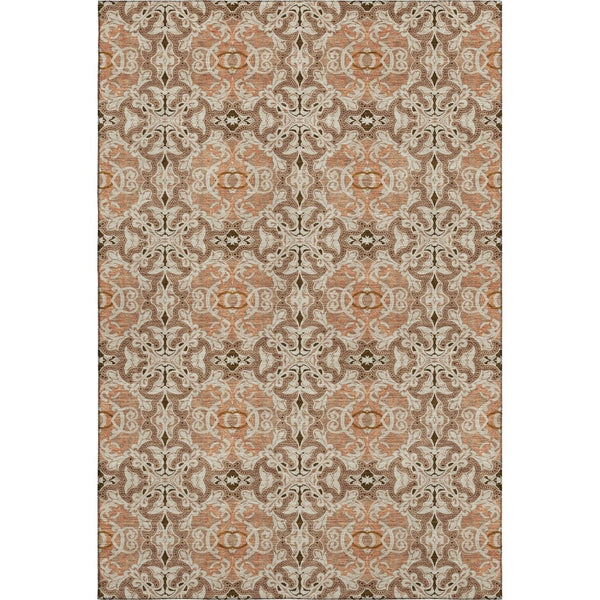 HomeRoots 10' Terra Cotta & Beige Medallion Washable Area Rug - Stain Resistant, UV Protected, Durable Design 665122
