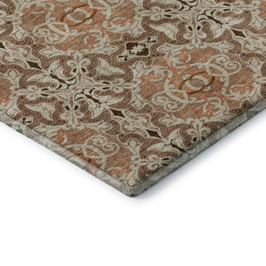 HomeRoots 10' Terra Cotta & Beige Medallion Washable Area Rug - Stain Resistant, UV Protected, Durable Design 665122