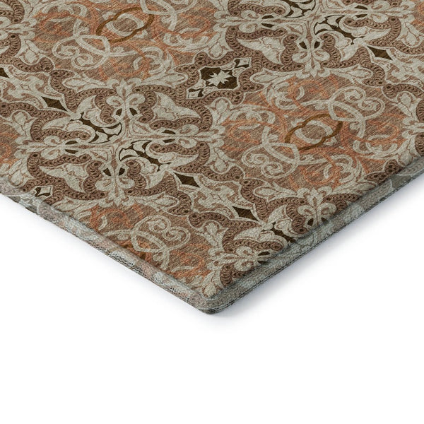 HomeRoots 10' Terra Cotta & Beige Medallion Washable Area Rug - Stain Resistant, UV Protected, Durable Design 665122