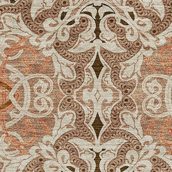 HomeRoots 10' Terra Cotta & Beige Medallion Washable Area Rug - Stain Resistant, UV Protected, Durable Design 665122