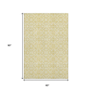 HomeRoots 5' X 8' Gold And Ivory Medallion Area Rug - Washable, UV Protected, Durable & Stylish for Homes 665130
