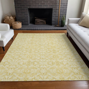 HomeRoots 5' X 8' Gold And Ivory Medallion Area Rug - Washable, UV Protected, Durable & Stylish for Homes 665130