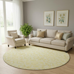 HomeRoots 8' Gold And Ivory Medallion Round Rug - Durable, Washable, UV-Protected for Family-Friendly Homes 665131