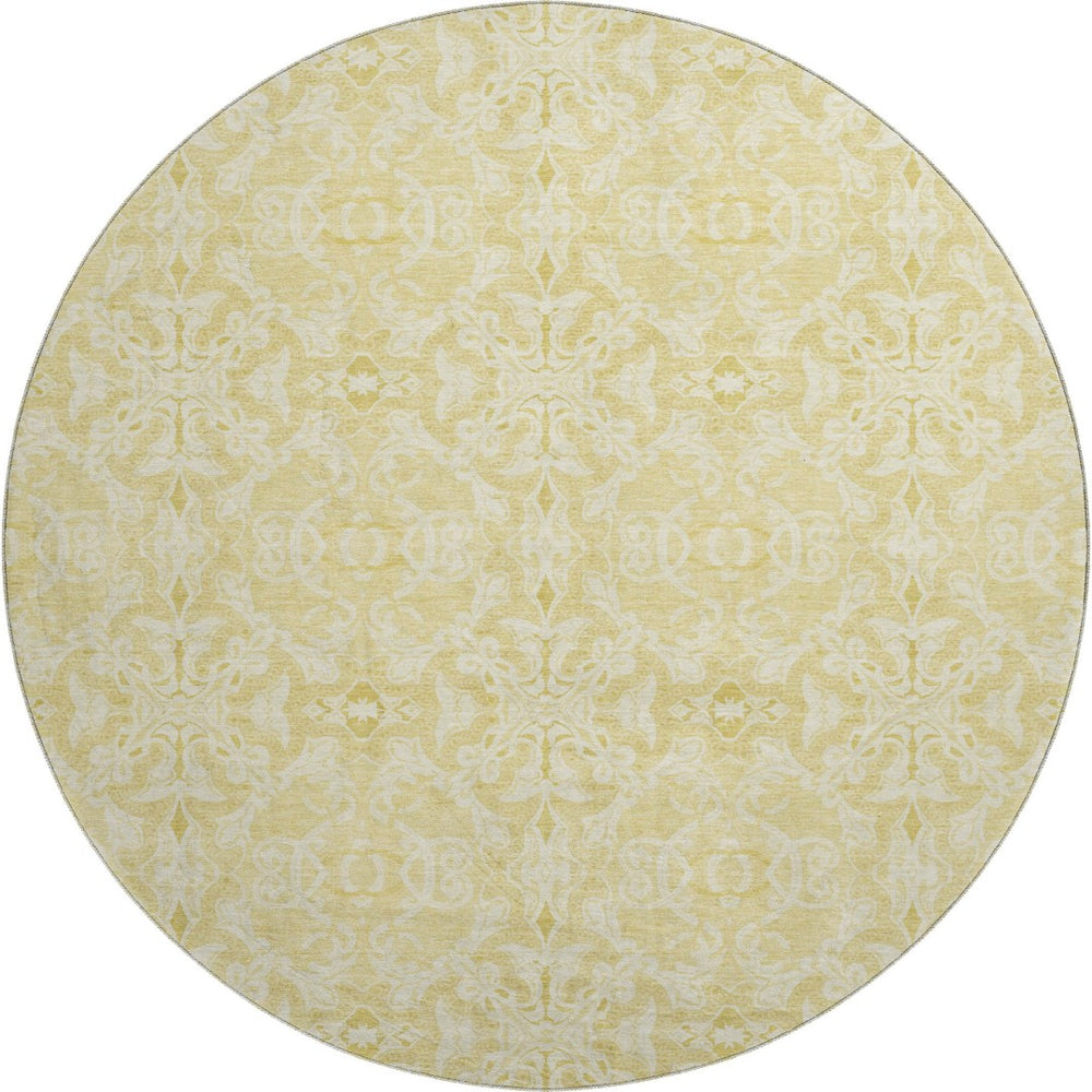 HomeRoots 8' Gold And Ivory Medallion Round Rug - Durable, Washable, UV-Protected for Family-Friendly Homes 665131