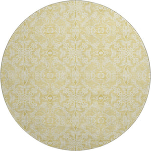 HomeRoots 8' Gold And Ivory Medallion Round Rug - Durable, Washable, UV-Protected for Family-Friendly Homes 665131