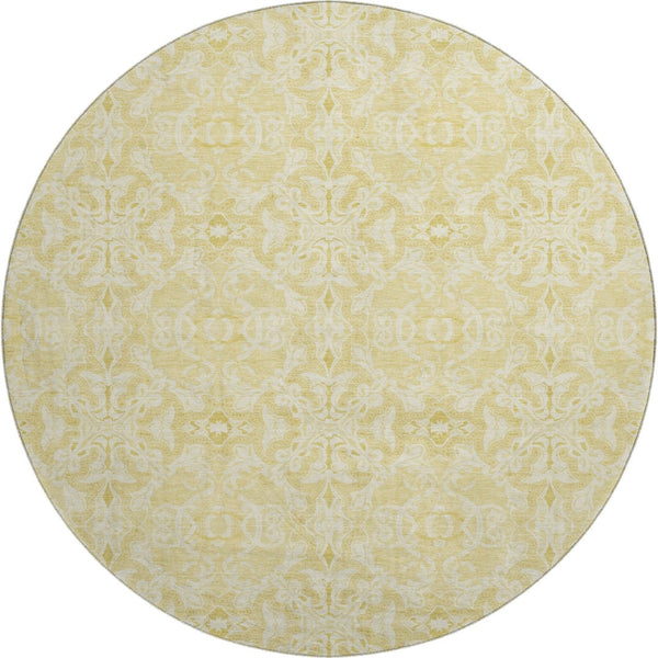 HomeRoots 8' Gold And Ivory Medallion Round Rug - Durable, Washable, UV-Protected for Family-Friendly Homes 665131