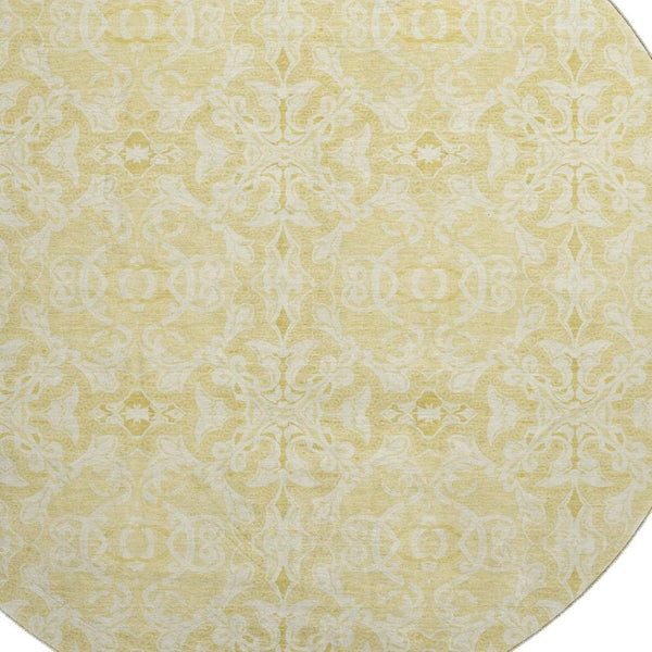 HomeRoots 8' Gold And Ivory Medallion Round Rug - Durable, Washable, UV-Protected for Family-Friendly Homes 665131