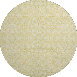 HomeRoots 8' Gold And Ivory Medallion Round Rug - Durable, Washable, UV-Protected for Family-Friendly Homes 665131