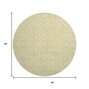 HomeRoots 8' Gold And Ivory Medallion Round Rug - Durable, Washable, UV-Protected for Family-Friendly Homes 665131