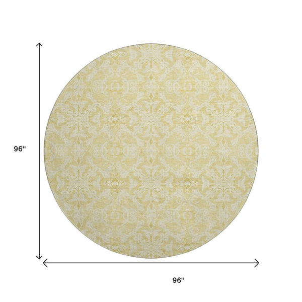 HomeRoots 8' Gold And Ivory Medallion Round Rug - Durable, Washable, UV-Protected for Family-Friendly Homes 665131