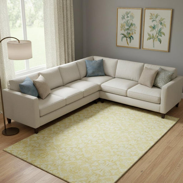 HomeRoots 8' X 10' Gold and Ivory Medallion Area Rug - Washable, UV-Protected, Stylish & Durable for Any Space 665132