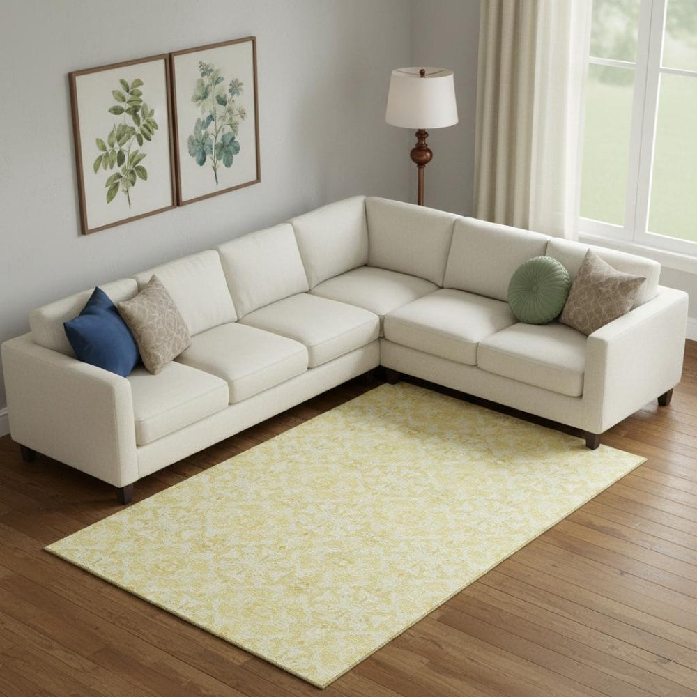 HomeRoots 9' X 12' Gold And Ivory Medallion Area Rug - Washable, Stain-Resistant, UV Protected for Homes 665133