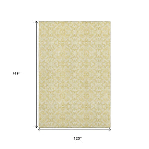 HomeRoots 10' Gold and Ivory Medallion Washable Area Rug with UV Protection - Durable, Stylish, Easy-Care Design! 665134