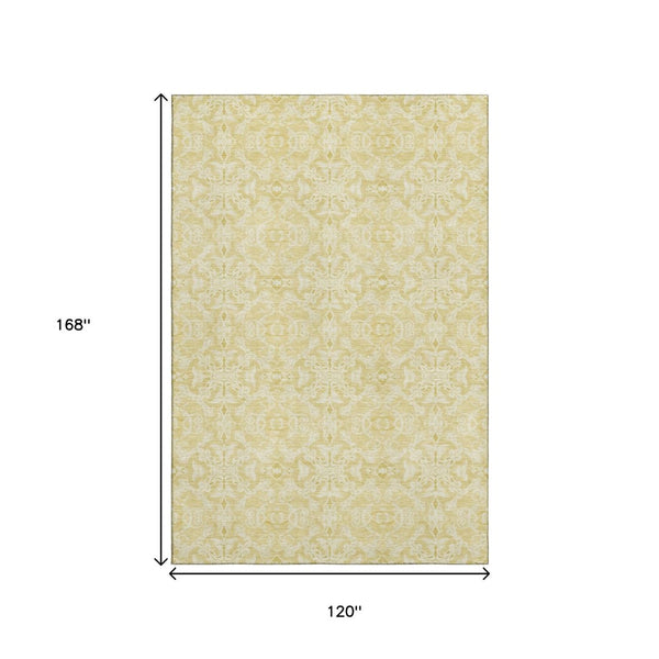 HomeRoots 10' Gold and Ivory Medallion Washable Area Rug with UV Protection - Durable, Stylish, Easy-Care Design! 665134