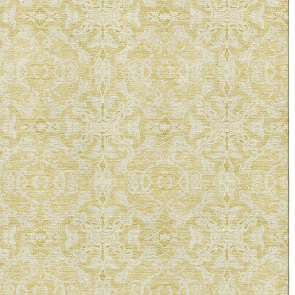 HomeRoots 10' Gold and Ivory Medallion Washable Area Rug with UV Protection - Durable, Stylish, Easy-Care Design! 665134