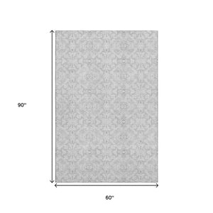HomeRoots 5' X 8' Silver and Gray Medallion Area Rug - Stain-Resistant, UV Protected, Easy Care for Homes 665166